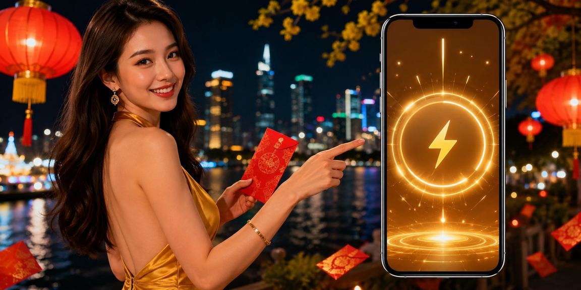 Bao lì xì đỏ và đèn lồng trang trí không khí Tết trong trải nghiệm vf5 tại TP.HCM
