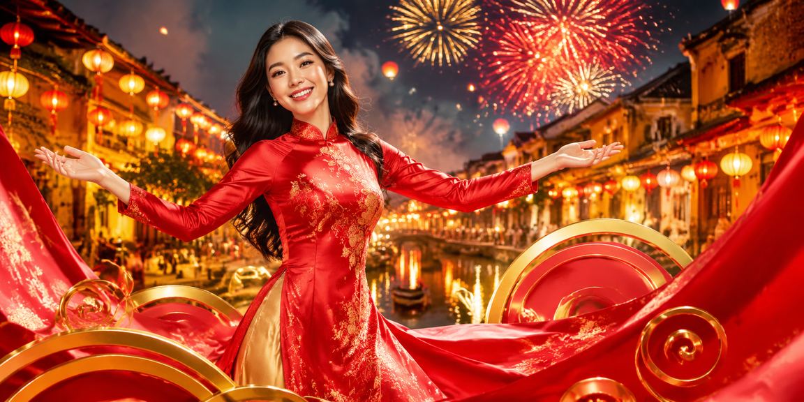 Cảnh phố Hội An với bóng đèn lồng và giải thưởng khuyến mãi