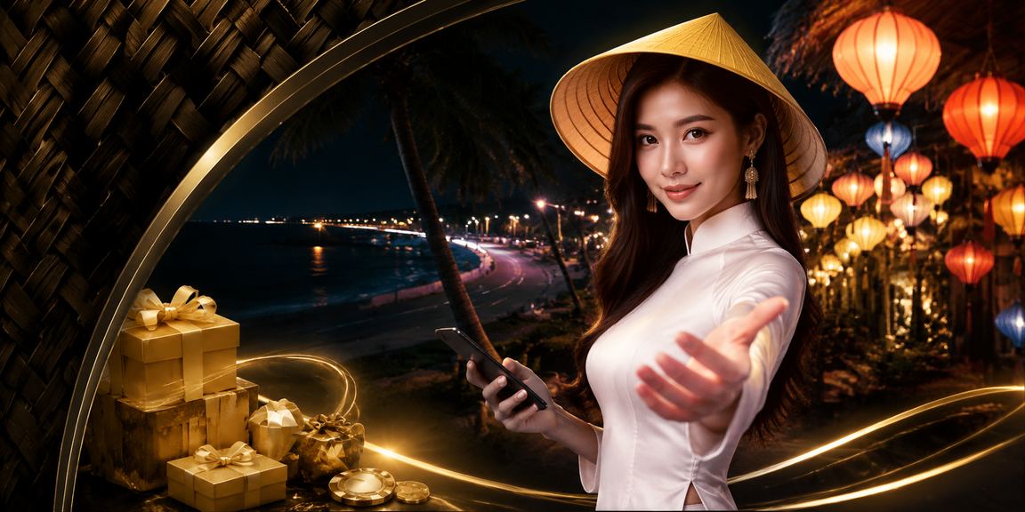 Người dùng tại Mũi Né đăng ký nhận thưởng vf5 lần đầu, đội nón lá truyền thống